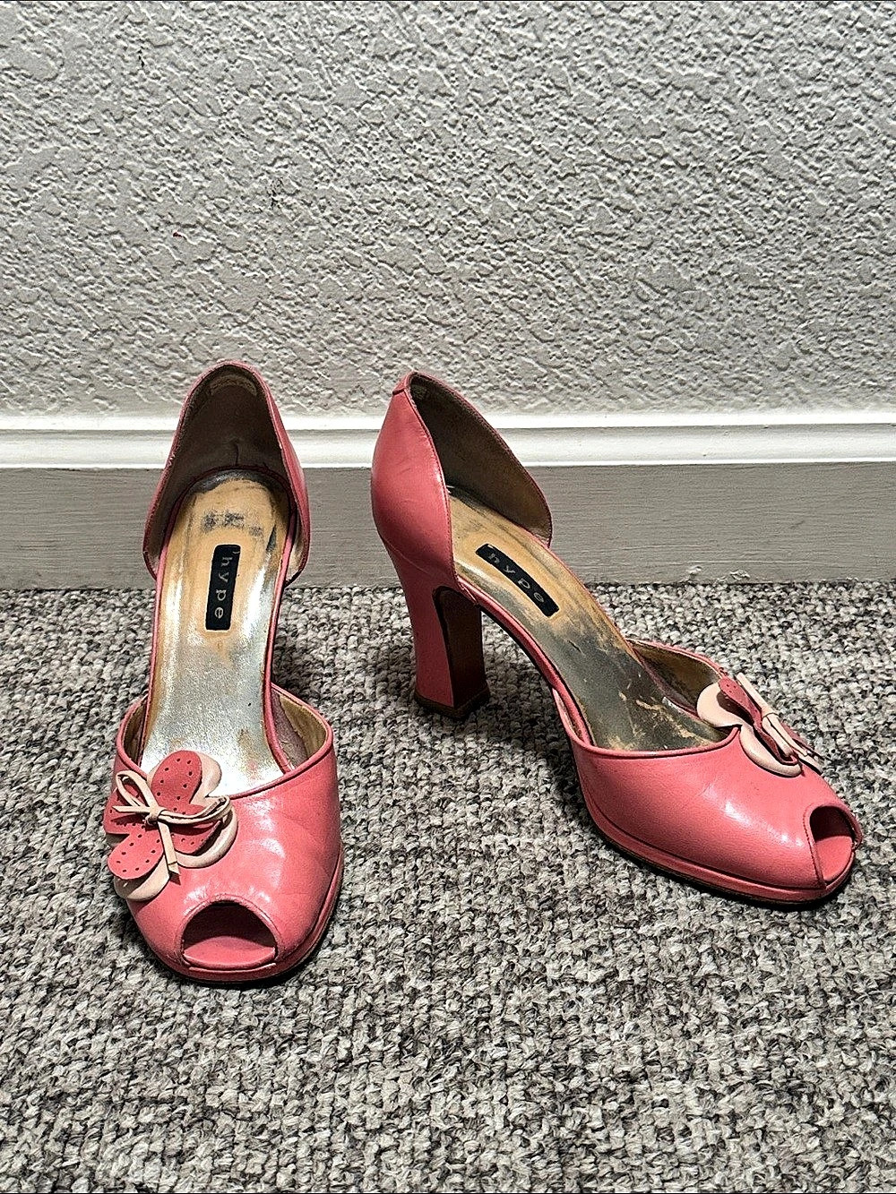 Hype Pink Peep Toe Bow Heels Size US 8.5